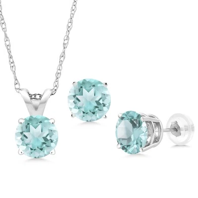 Juego de joyas pendientes colgantes de topacio azul cielo oro blanco 14K para mujer | 1,50 Foto 1 de 3