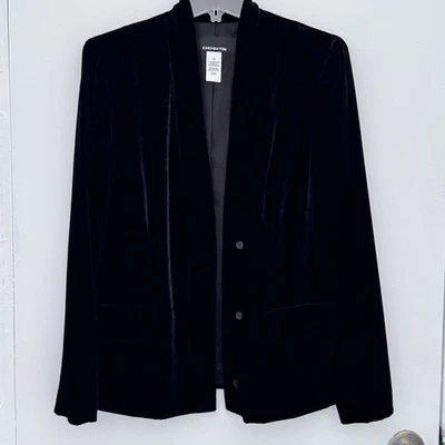 JONES NEW YORK Blazer Womens 10 Black Velvet Lined Padded Shoulder Preppy Office - Image 1 of 4