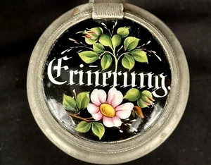 ••Antique 1800s German Beer Stein w Pewter/Porcelain Lid - Erinerung - Memorial - Picture 1 of 15