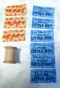 9 Vintage SEWING Tags HONEY Little BOY Wooden SPOOL Star LABELS - Picture 1 of 4