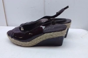 Ditto By Vaneli Brown Patent Leather Wedge Espadrilles Sandal Women Shoe Size 8M - Picture 1 of 8