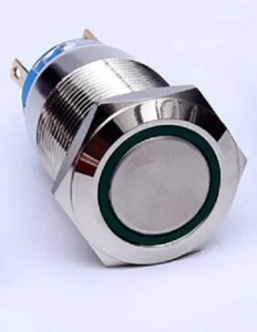 LED Flat Round Latching Switch - Green color, 19mm dia (5 pc/pk) NA19-11 - Picture 1 of 3