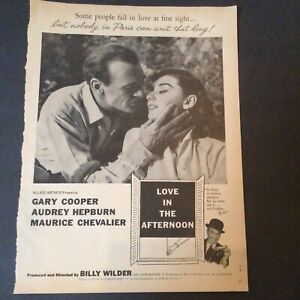 Love In The Afternoon Ad Vintage Magazine Clipping publicitaire Gary Cooper Audrey Hepburn