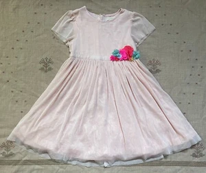 Mini Boden Pink Flower Appliqué Tulle Party Dress, Size 7/8 - Picture 1 of 5