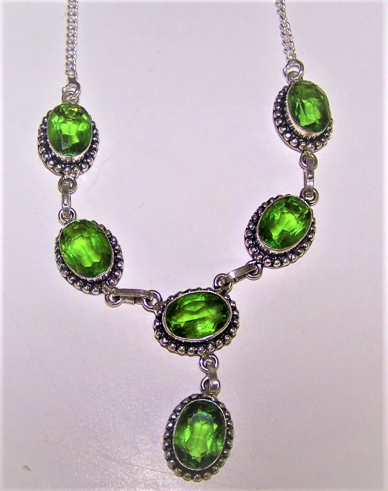 Collar de plata .925 piedra de laboratorio verde 20" #C6 Foto 1 de 4