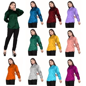 Satin Button Down shirt Long Sleeve Shirt Women Casual Office wear shirt S81 - Picture 1 of 173