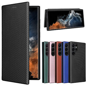 For Samsung S22 Ultra / S22 + 5G Magnetic Carbon Fiber Wallet Leather phone Case
