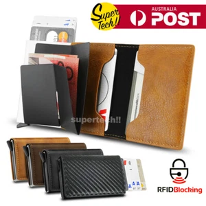 Men's RFID Blocking Leather Wallet Slim Credit Card ID Holder Carbon Fiber Purse - Picture 1 of 10