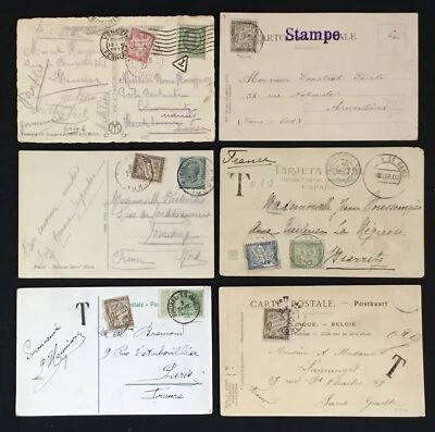 FRANCE 6 x FOREIGN CARDS WITH FRENCH POSTAGE DUE STAMPS F/VF  - Image 1 of 2