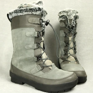 All In Motion Alberta Suede Faux-Fur-Trim Waterproof Winter Boots Gray Girls 5 - Picture 1 of 17