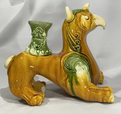 Antique Sancai Majolica Glaze Chinese Mythical Beast Creature Large Figure Foto 1 de 4
