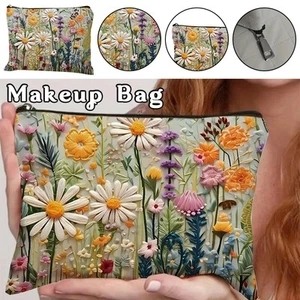 Makeup Bag Zipper Pouch Women Floral Fashion Storage Bag Large Capacity - Picture 1 of 10