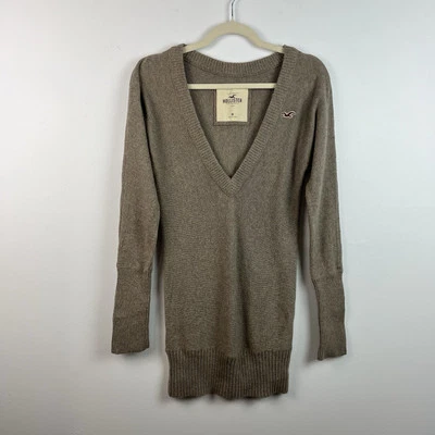 Vestido Suéter Hollister Para Mujer Talla M Marrón Manga Larga Cuello en V Pullover Y2K Foto 1 de 4