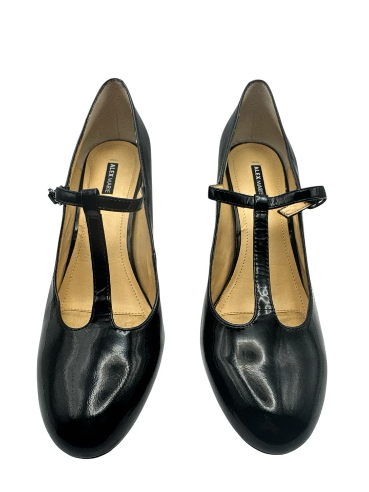 Fivela de sapatos de salto Alex Marie couro envernizado preto feminino tamanho 9 T alça Mary Jane - Imagem 1 de 4