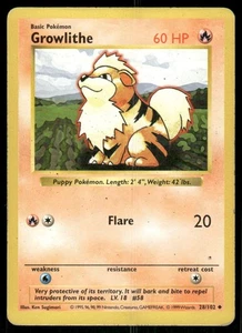 Pokemon Tcg Growlithe [Shadowless] #28 Pokemon Base Set MP - Picture 1 of 2