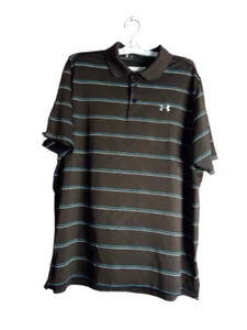 Under Armour Herren XL schwarz blau gestreift Polo Kurzarm lockere Passform Wärmeausrüstung - Bild 1 von 9