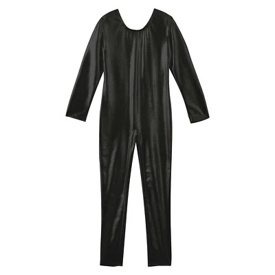 Girls Bodysuit Shiny Jumpsuit Metallic Leotard Sport Unitard Long Sleeves Jazz - Image 1 of 3