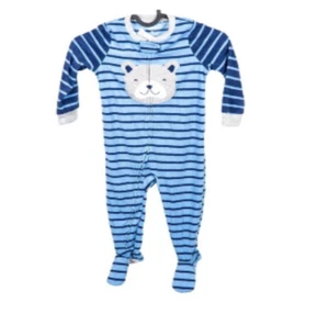 NWOT Carter’s dog blue striped fleece sleeper Size 4T Cozy Warm Zipper Pjs - Picture 1 of 4