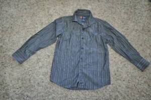 Boys Dress Shirt Chaps Gray Striped Long Sleeve Button Front Sport $36-size 8