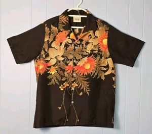 Vintage Resort Line Hawaii Hawaiian shirt XL Great Condition Brown Flowers - Picture 1 of 17