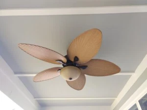Coastal Outdoor 52" Palm Leaf Ceiling Fan + Remote Tropical Patio Porch Light - Picture 1 of 5