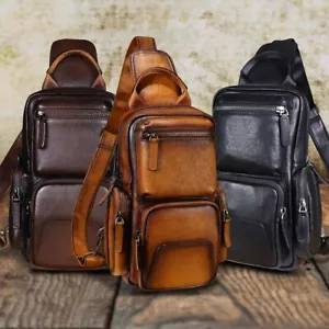 Genuine Leather Sling Bag for Men and Women Leather Shoulder Crossbody Bag Sling - Picture 1 of 13