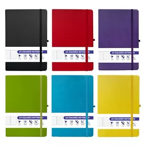A5 Square Rulled Notebook 120 GSM Paper Hardback Journal Pad 180 Pages Maths Art - Picture 1 of 28