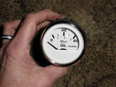Faria Blanco Plata Barco Pontón Marino 80 PSI Presión Aceite Medidor 2" GPC607B ¡Nuevo! Foto 1 de 3