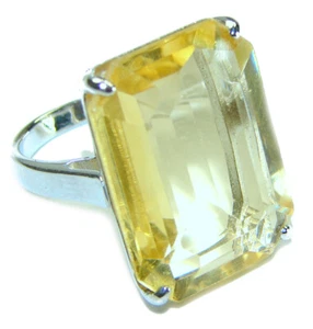 Lemon Quartz Ring 27.8ct Sterling Silver Handcrafted size: 7 Emerald Cut - Picture 1 of 4