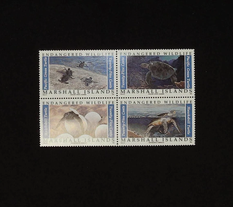 MARSHALL ISLANDS, SCOTT # 377-380, MNH BLOCK 4 ENDANGERED WILDLIFE, TURTLES 1990 - Image 1 of 1