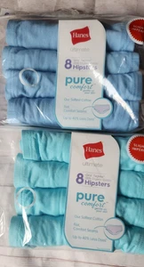 NEW - 2 Hanes Ultimate Pure Organic Cotton 8 Pack Hipsters Girls Size 6 Blue - Picture 1 of 4