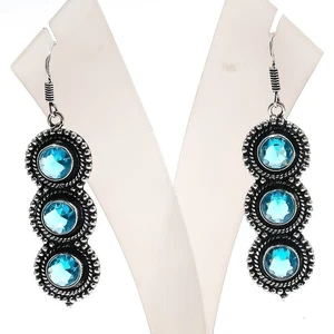 Swiss Blue Topaz Gemstone Handmade 925 Sterling Silver Jewelry Earring Size 2.5" - Picture 1 of 1