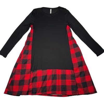 Vestido Celeste Buffalo a Cuadros Manga Larga Mujer M Negro Rojo Línea A Bolsillos Nuevo sin Etiquetas Foto 1 de 4