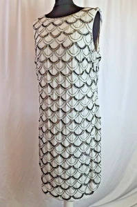 Monsoon Grey Silver Shift Dress Scallop Beading Sequin Women's UK16 C4329 - Picture 1 of 9