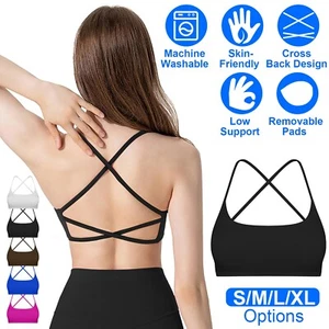 Sports Bras for Women Removable Soft Pads Bra Running Workout Yoga Crop Tank Top - Picture 1 of 45