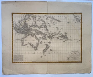 AUSTRALIA NEW ZEALAND OCEANIA DATED 1827 BRUE LARGE ANTIQUE MAP - Picture 1 of 9