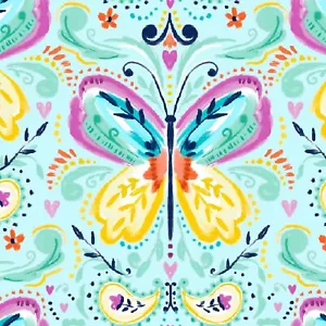Fabric Butterfly Song on Turquoise Cotton 3 WISHES FABRIC 1/4 Yard - Picture 1 of 6