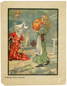 NOBLE IVES Antiguo y Raro Libro 1912 Cromolito CENICIENTA BUSCA UNA CALABAZA - Imagen 1 de 1