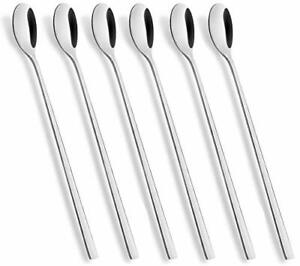 6 Set Long Handle Spoon Coffee Stirrers 9 Inch Ice Tea Stainless Steel Mixing