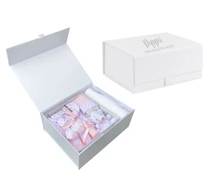 Nuevo Personalizado Bebé Niña Regalo Recuerdo Personalizado Caja Set 7 Piezas y Manta Rosa - Imagen 1 de 2