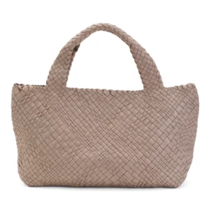 NWT FALOR MADE IN ITALY HAND MADE LEATHER WOVEN LARGE TOTE BAG TAUPE - Picture 1 of 8