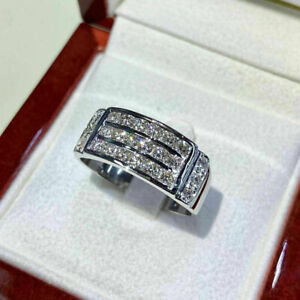 2Ct Round Moissanite Men's Wedding Band Ring 14K White Gold Plated