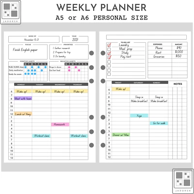 Printed A5 A6 Personal-Size Weekly Planner Insert Refills 50sheets [100Pages] - Image 1 of 4