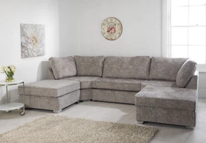 BISHOP U SHAPE FULL HIGH BACK CORNER SOFA - TRUFFLE - REMOVABLE FOOTSTOOLS - Picture 1 of 6