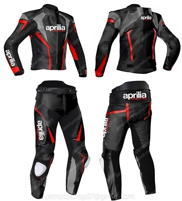 APRILIA Courses Combinaison de Moto en Cuir Hommes Moto en Cuir Veste Pantalon - Photo 1/2