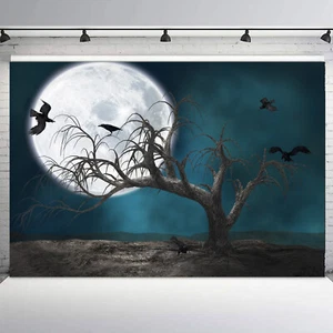 10x8ft Full Moon Dead Tree Spooky Crow Halloween Photo Background Studio Props - Picture 1 of 10