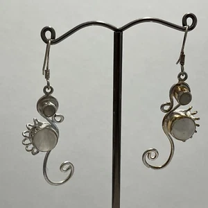 Orecchini Pendenti Cavallo Marino Pietra di Luna Argento Sterling - Foto 1 di 7