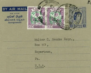 Ceylon to USA 1964 Aerogramme British Commonwealth Airmail Postage Used - Picture 1 of 3