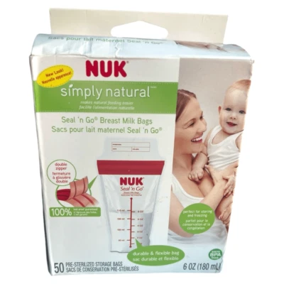 Nuevas bolsas de almacenamiento de leche materna Nuk Simply Natural 6 OZ sin BPA 50 quilates Foto 1 de 2