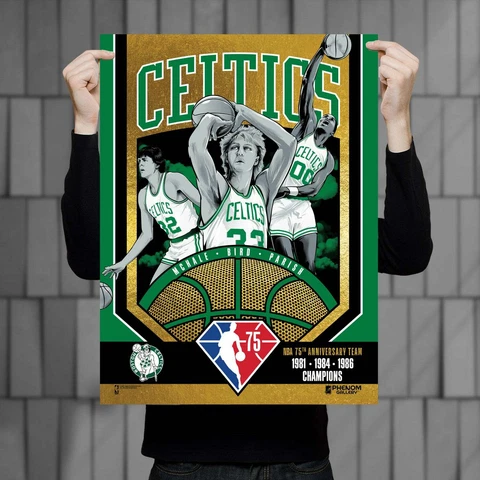 Phenom Gallery Boston Celtics 75th Anniv 80's NBA Champs 18" x 24" Gold Foil Cover